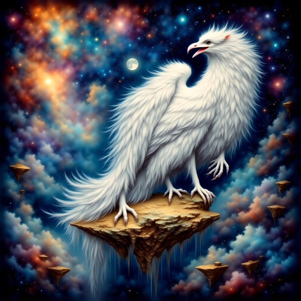 Cosmic Griffin on Floating Island, Surreal Art