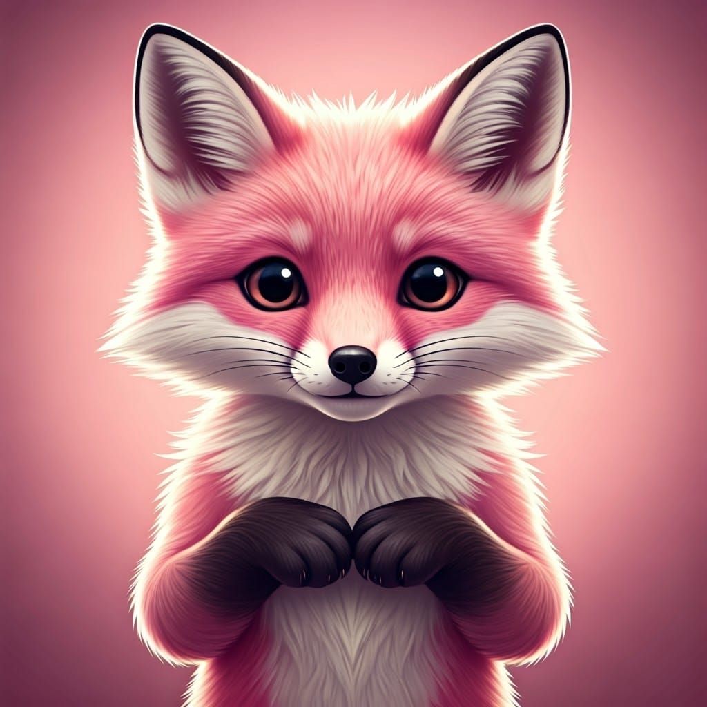 Adorable Pink Fox Cub with Heart Paws