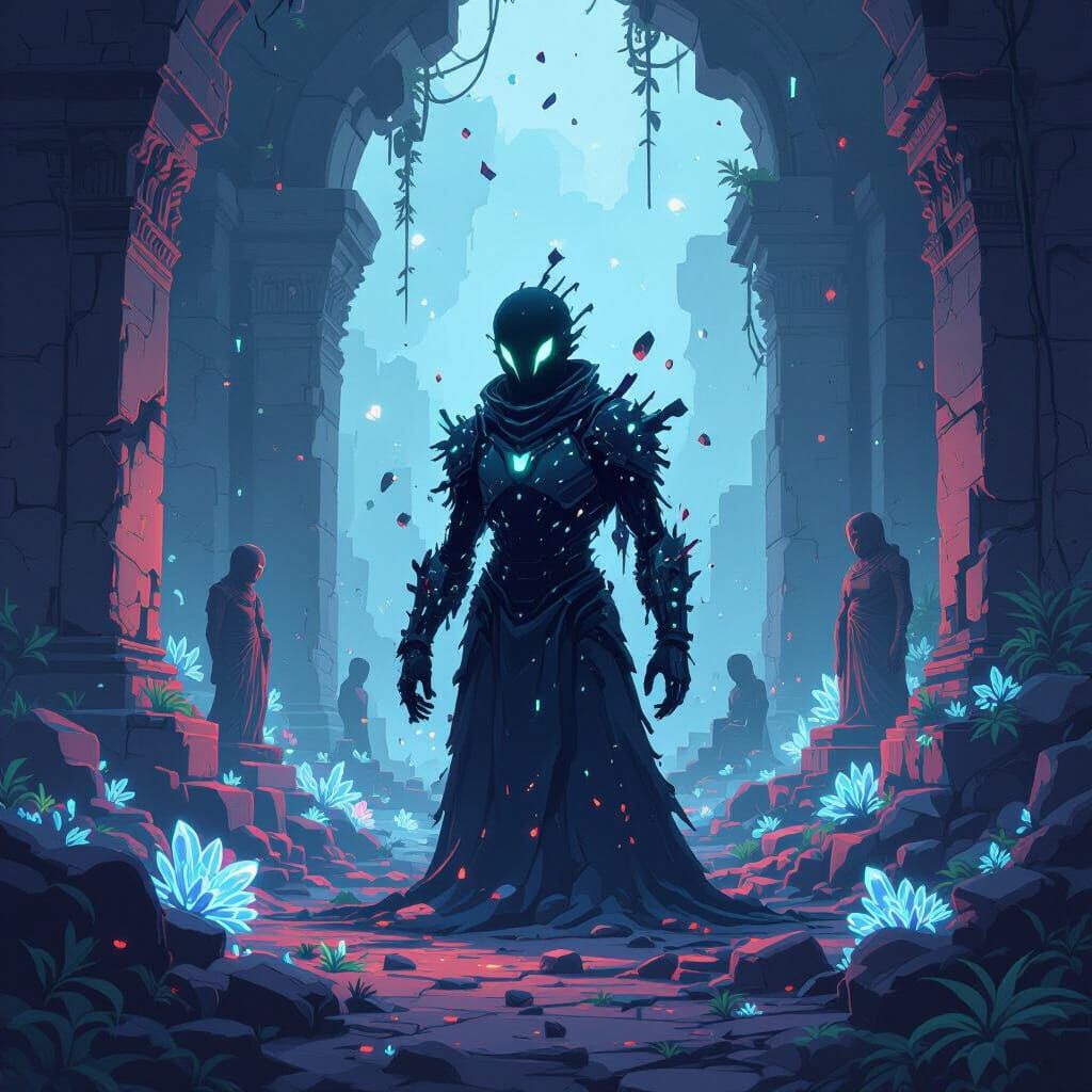 Clone Awakens in Ruined Temple-Lab: Pixel Art