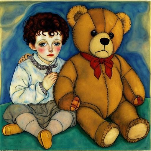 Teddy Bear and Honey in Expressive Surrealism