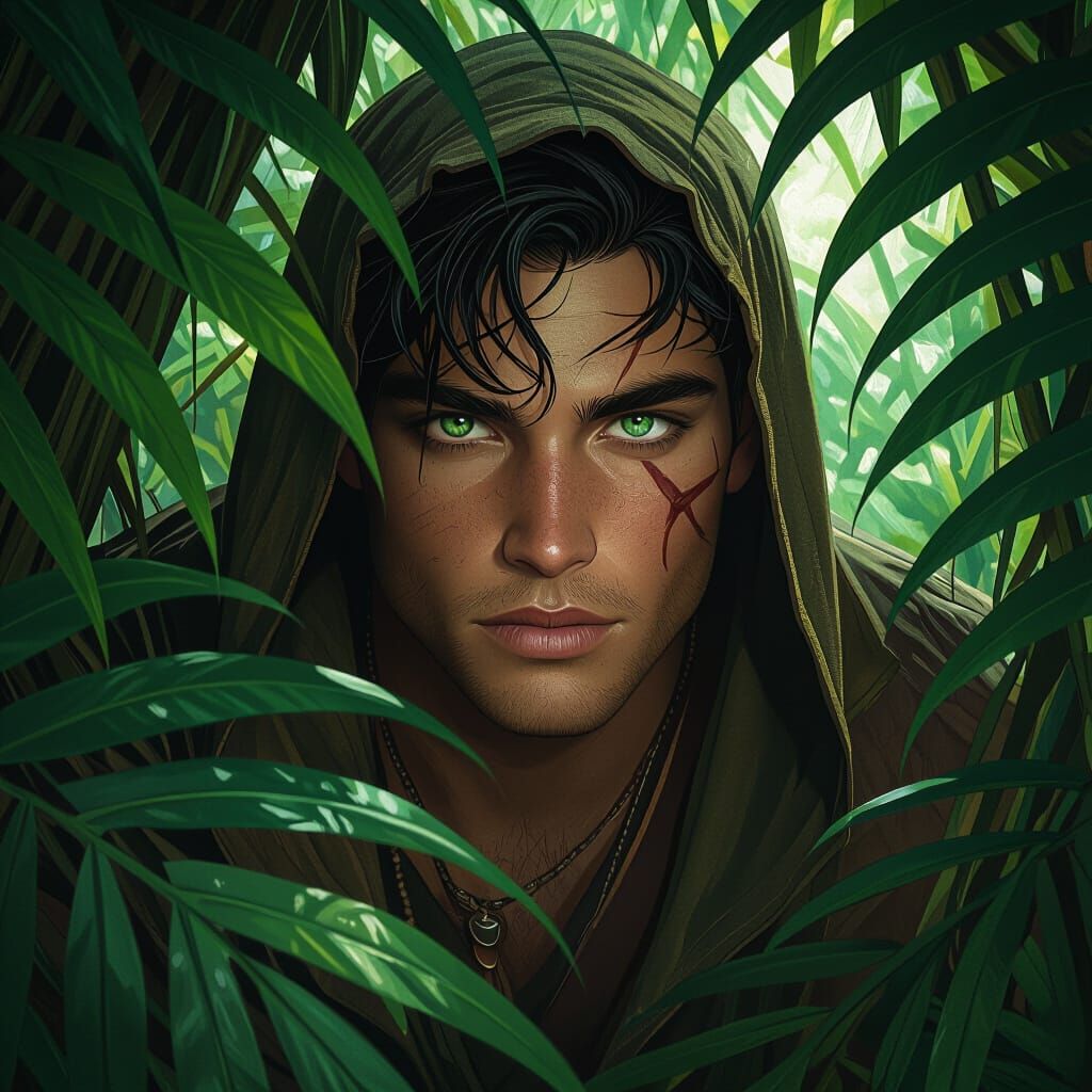 Young Man in Jungle, Atmospheric Concept Art