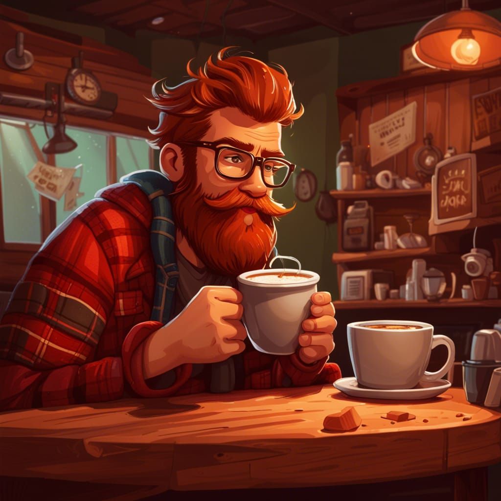 IT Guy in Coffee Shop: Detailed Illustration
