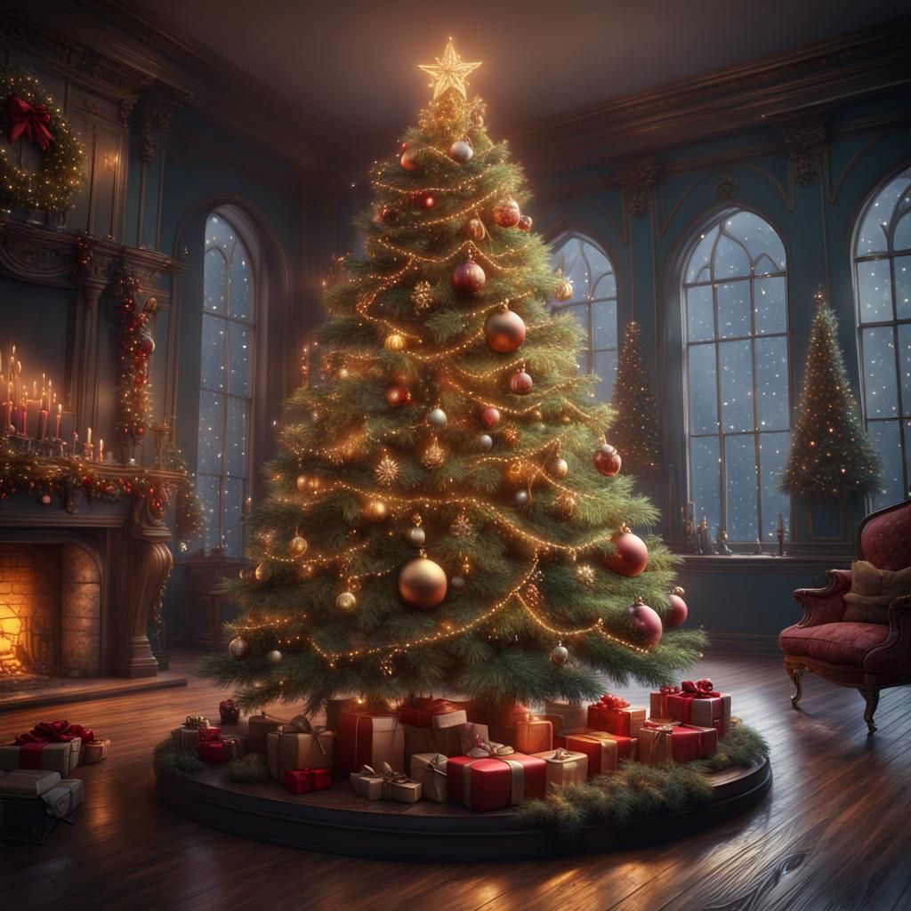 Beautiful Christmas Tree in Detailed Matte Painting