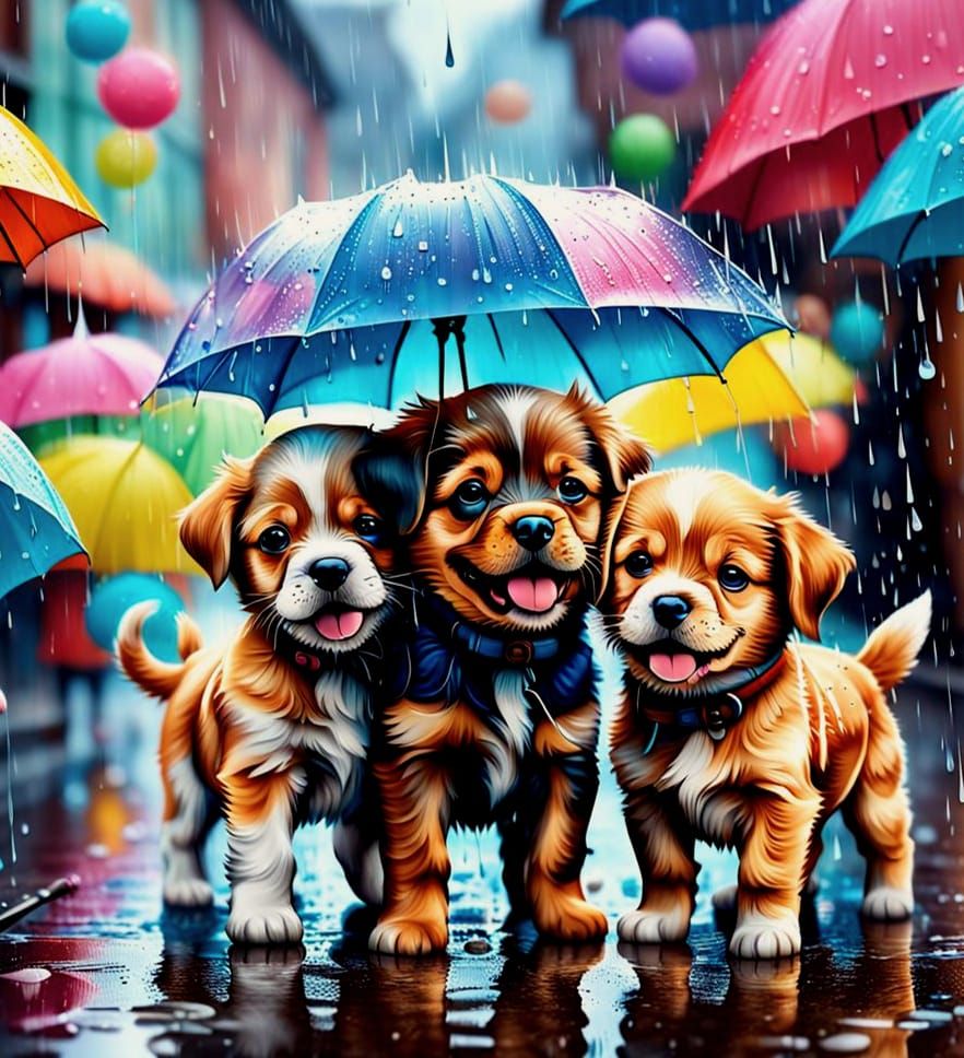 Babies and Puppies Play in the Rain, Candy Art
