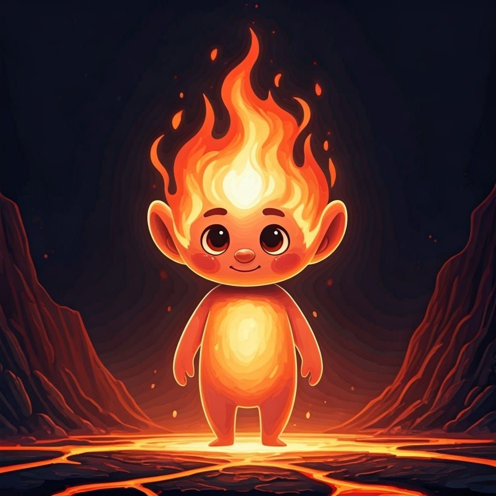 Cartoon Fire Spirit in Whimsical Style