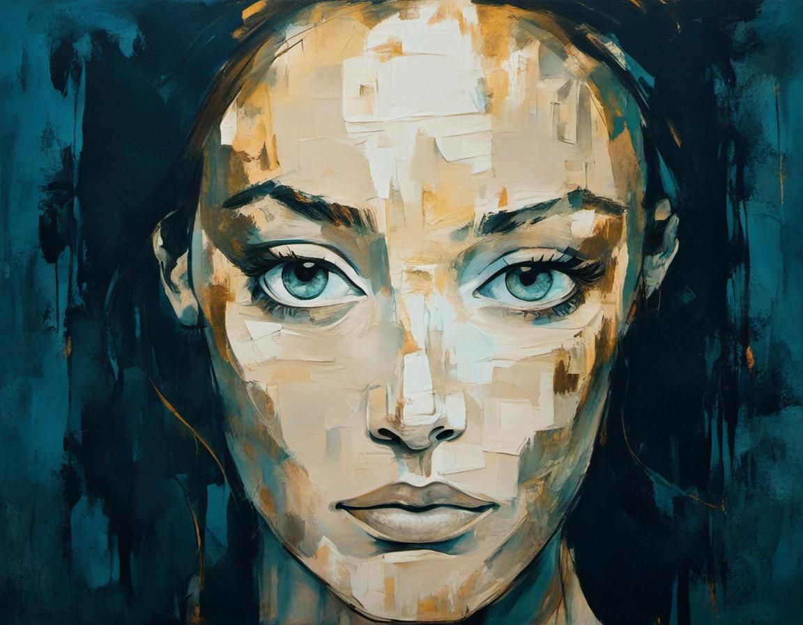 Melancholic Female Portrait in Cubist Style