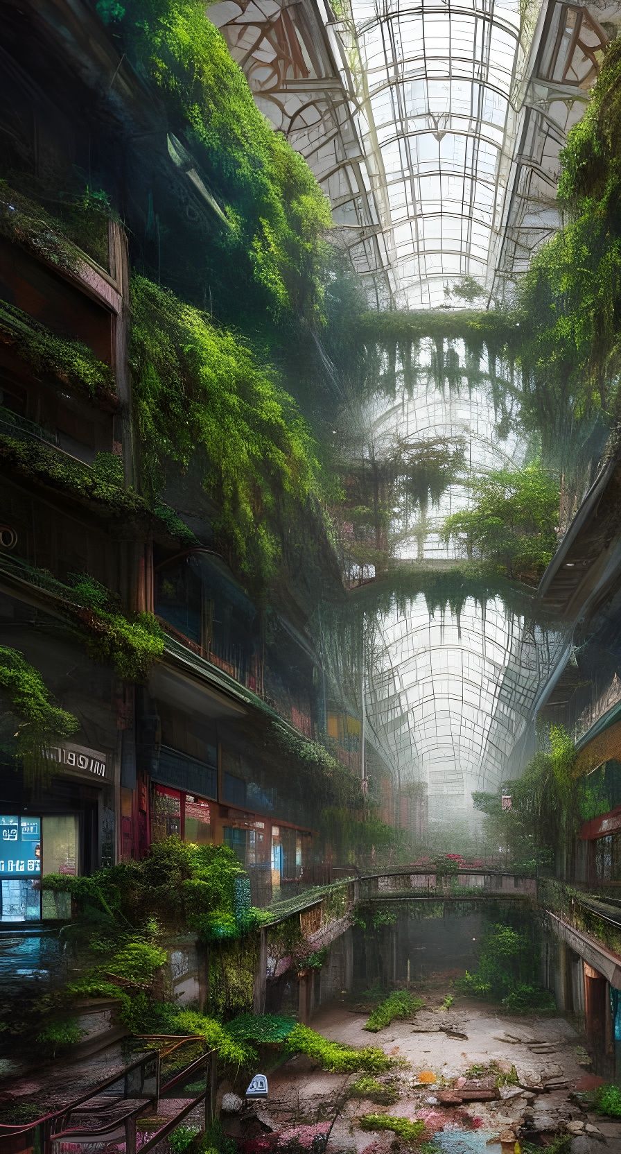 Overgrown Abandoned Mall: Hyperdetailed Fantasy Art