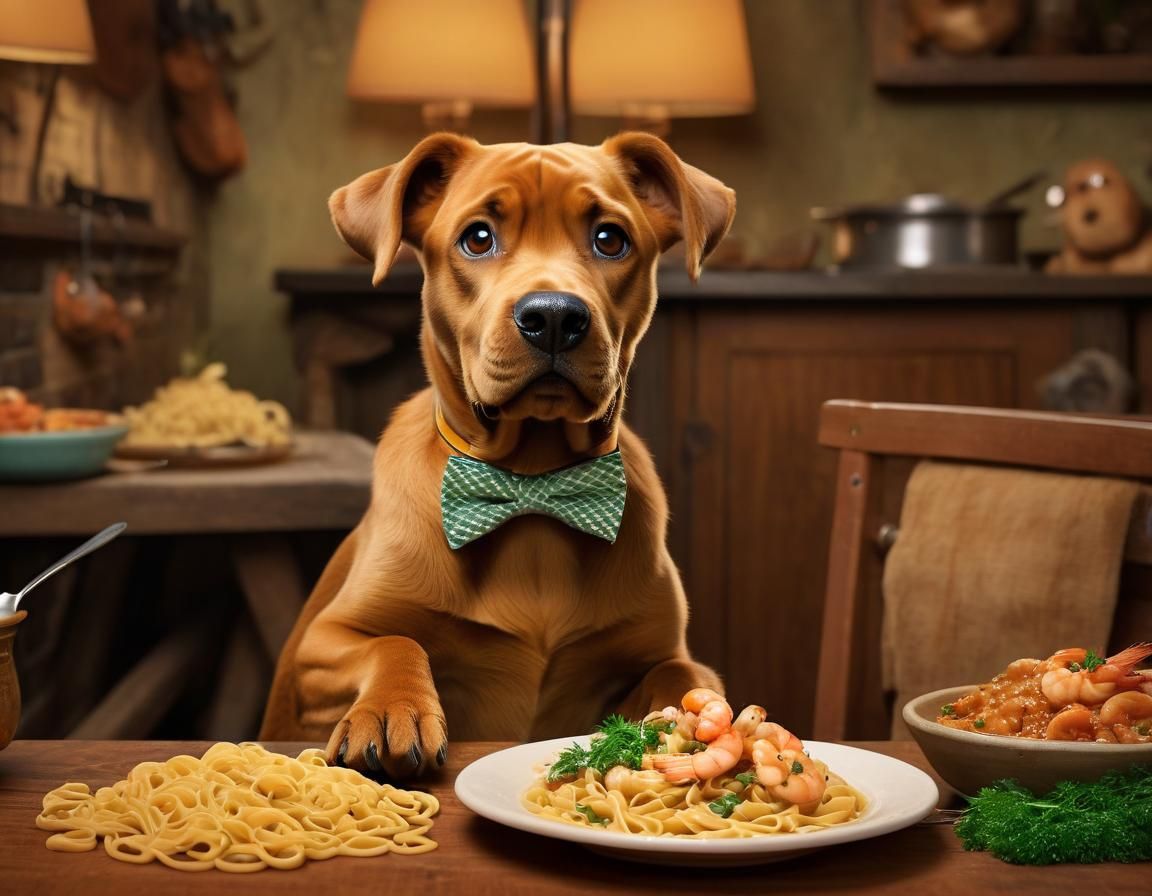 Scooby-Doo and Puppy Enjoy Pasta Dinner