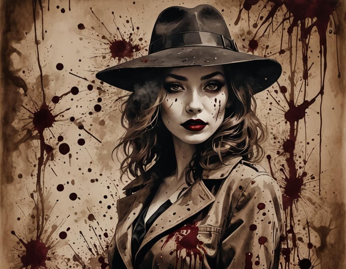 Hyperrealistic Noir Woman in Sepia Cityscape