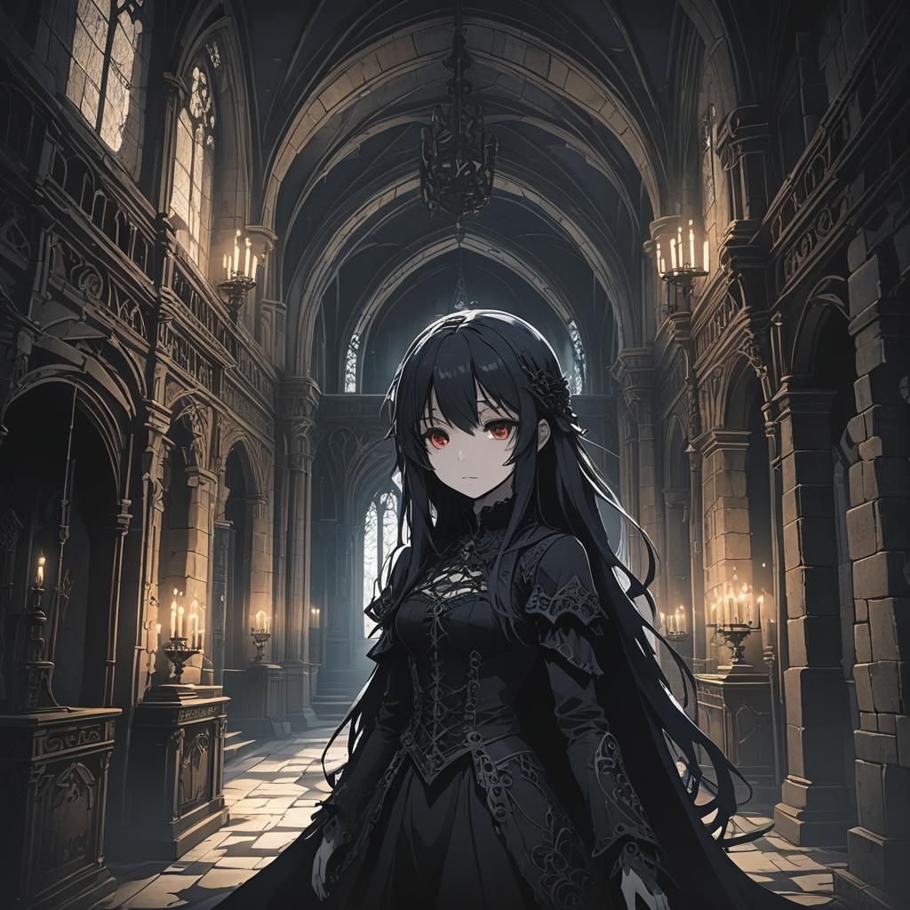 Shadowy ghost girl inside a castle