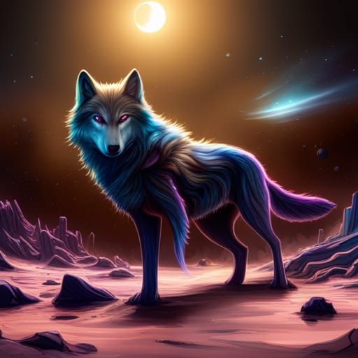 Detailed Galaxy Wolf Fantasy Concept Art
