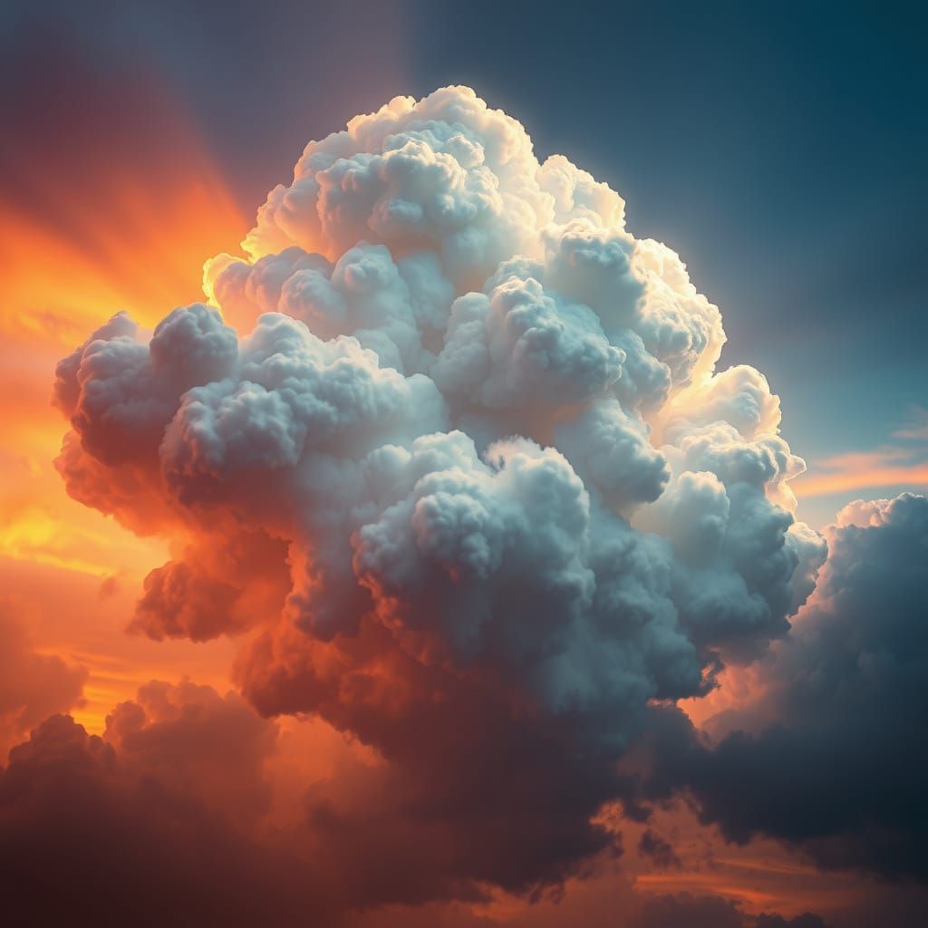 Hyperrealistic Cloud Face in Futuristic Sunset Hues