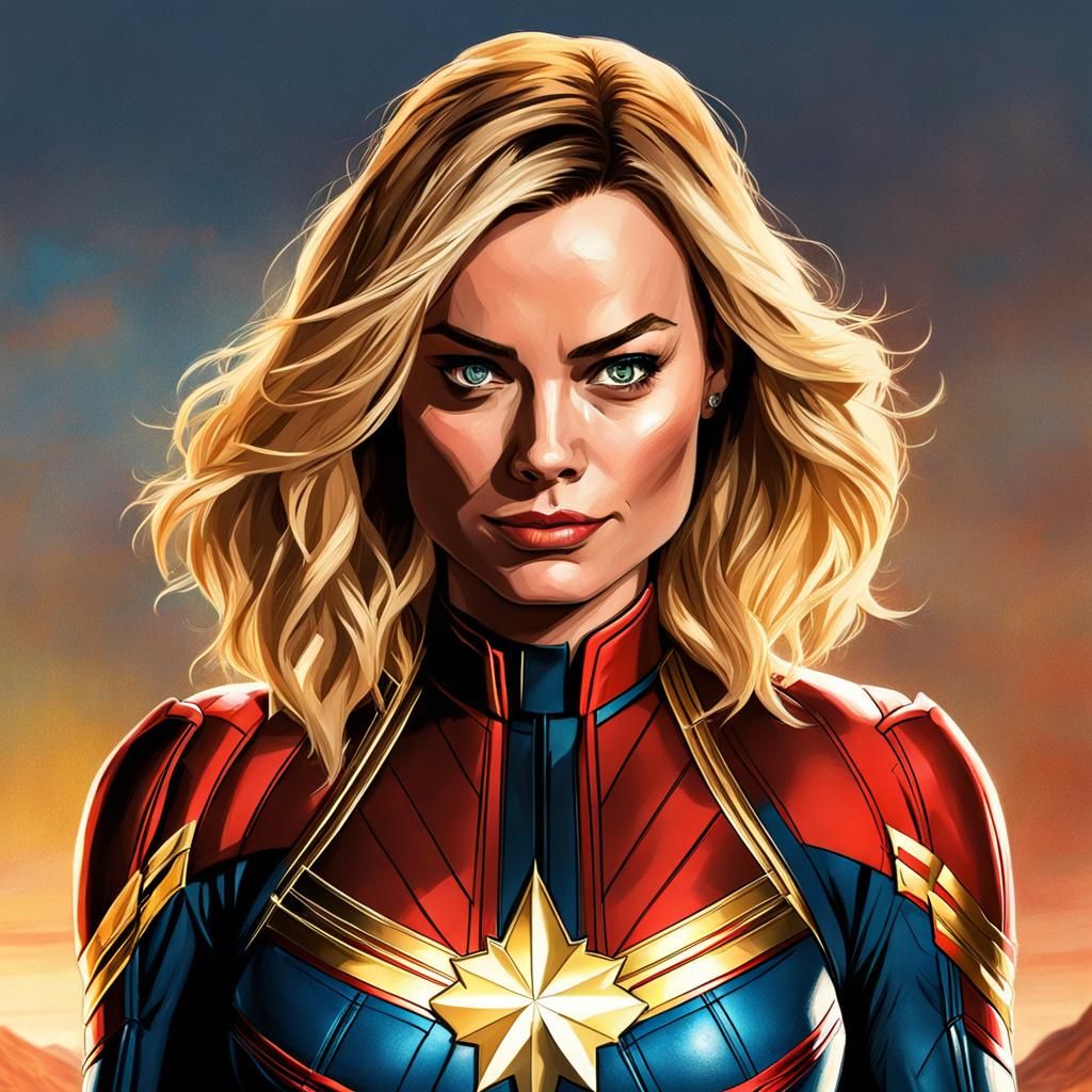 Margot Robbie as Captain Marvel: Realistic Portrait