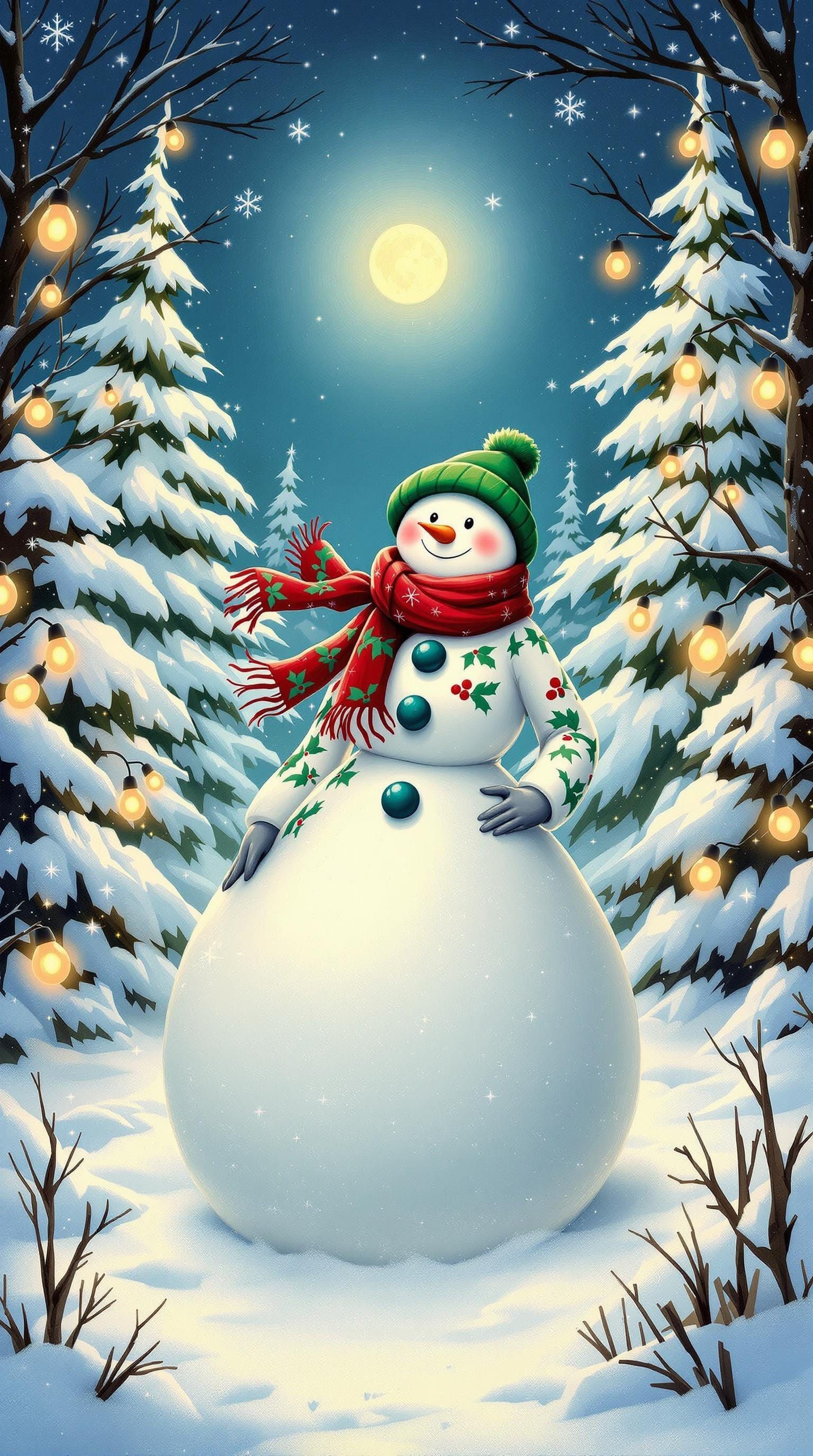 Warm Winter Scene of a Jolly Snow Woman
