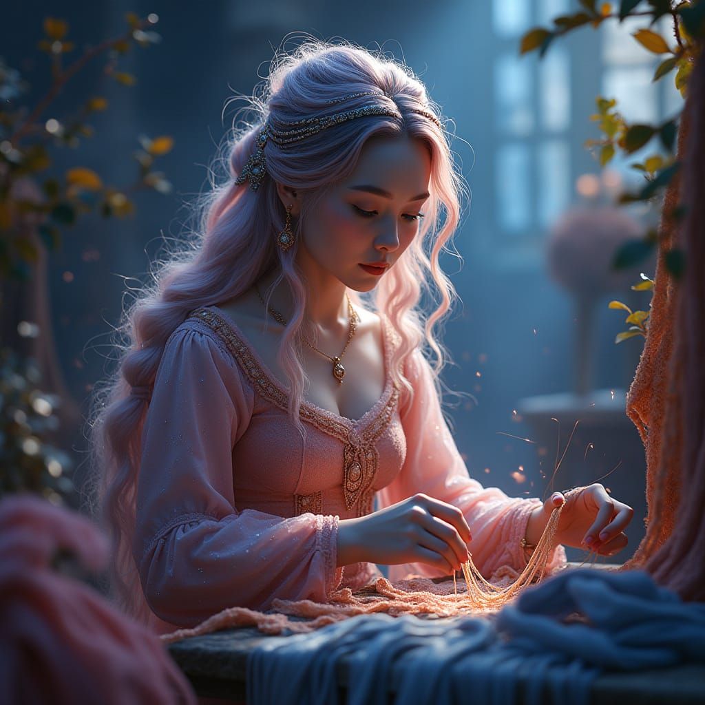 Celestial Seamstress Weaving Nebula Gowns: Matte Painting