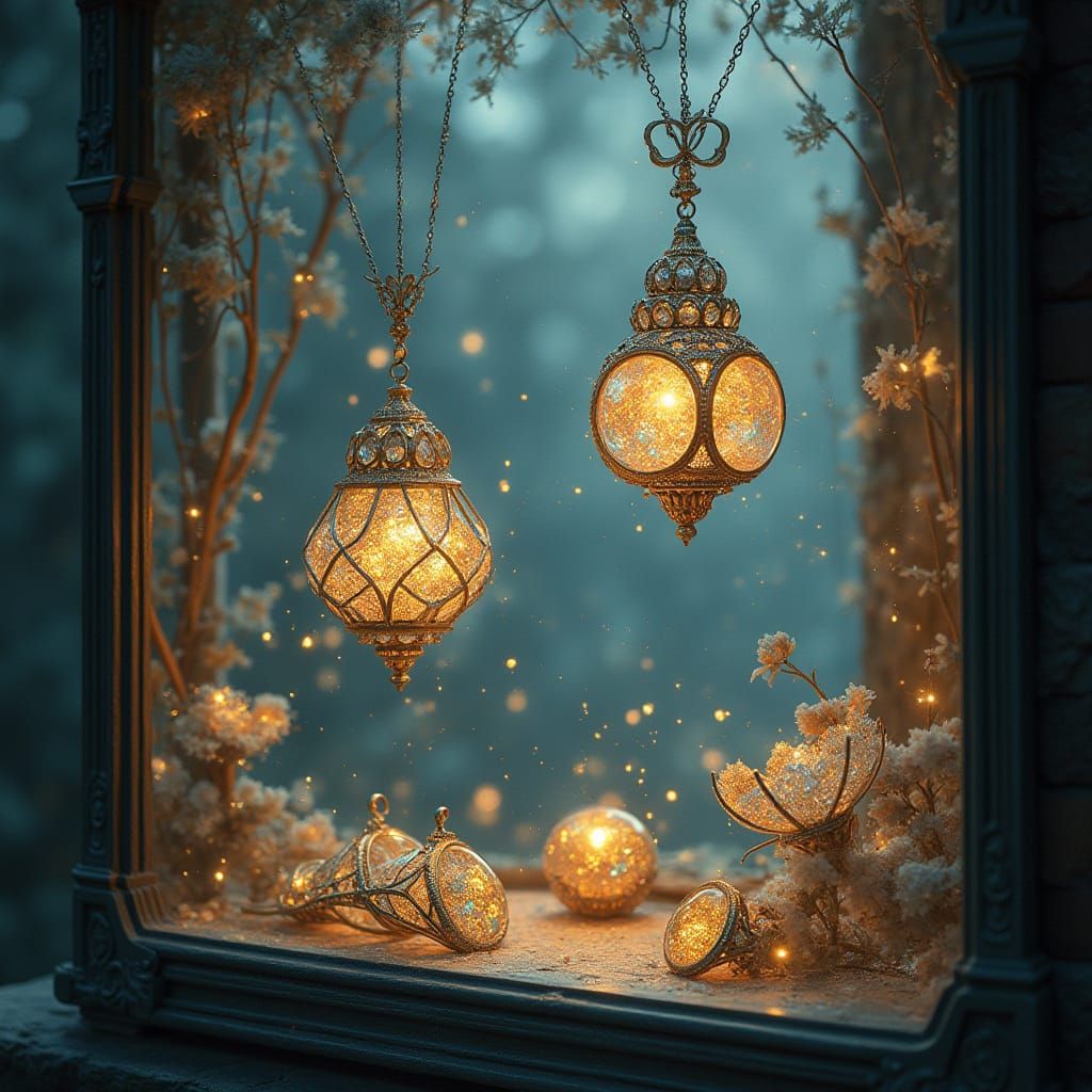 Enchanted Jewelry in Mystical Shop Window