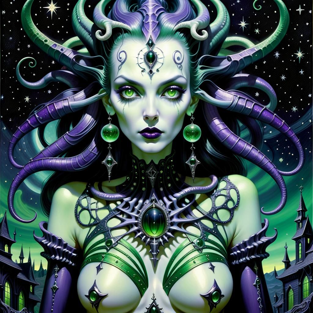 Eldritch Goddess Pinup in Gothic Psychedelic Art