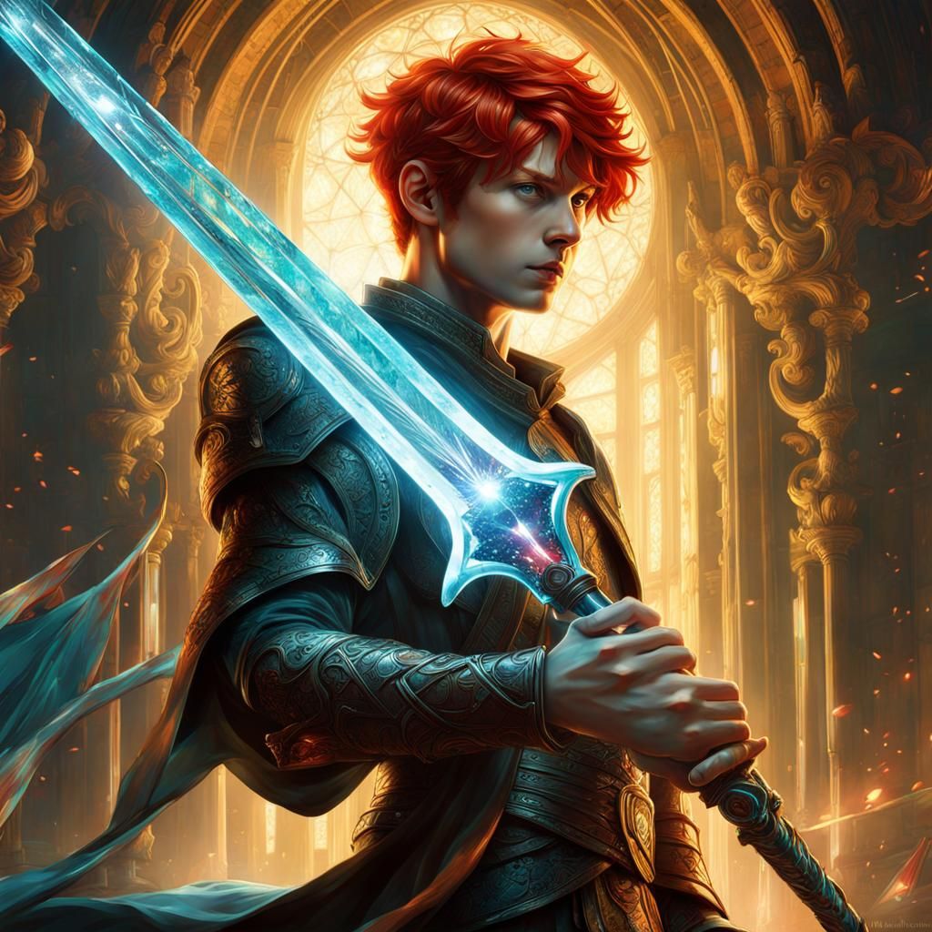 Young Man with Crystal Sword: Fantasycore Artwork