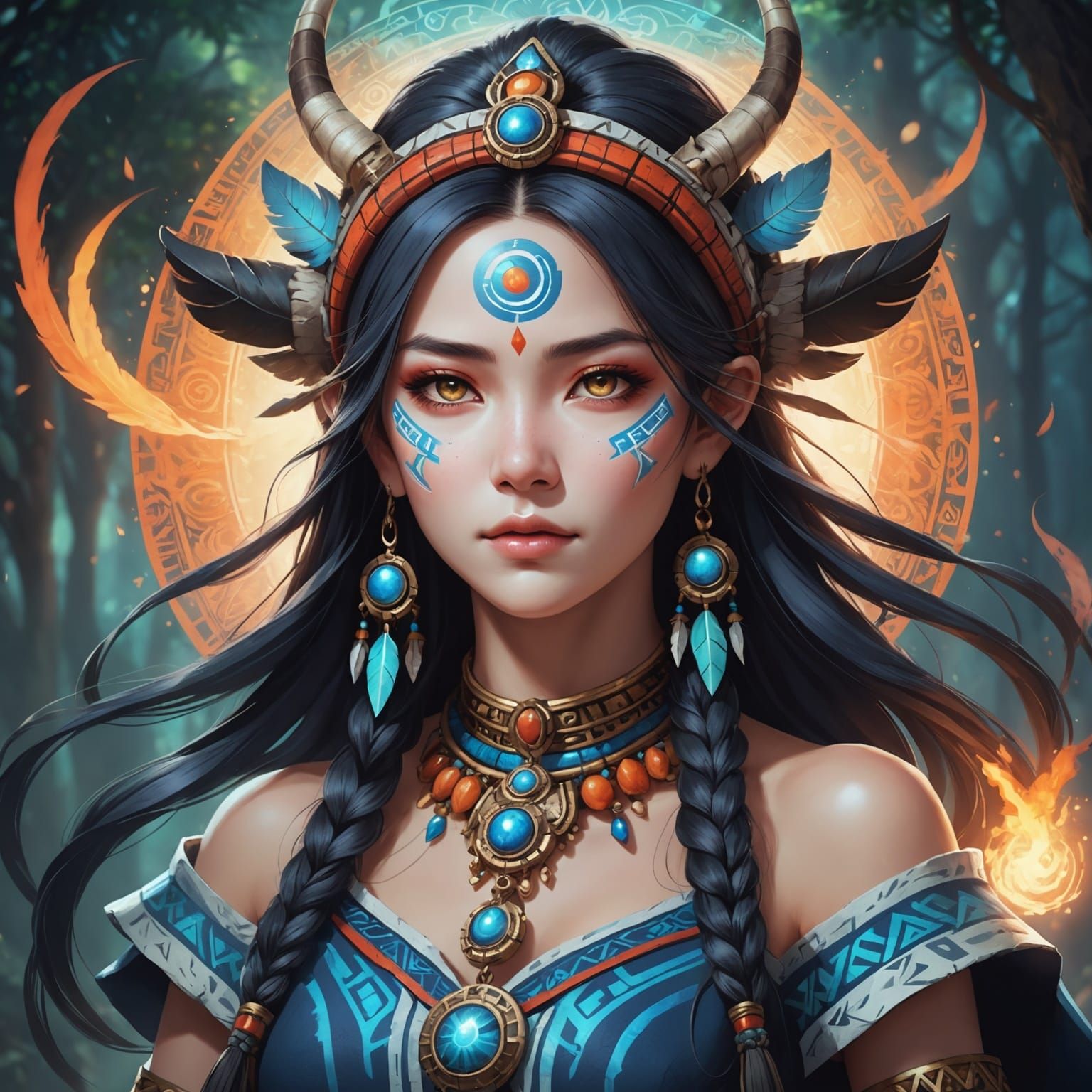 Anime-Style Shaman Woman with Delicate Aura