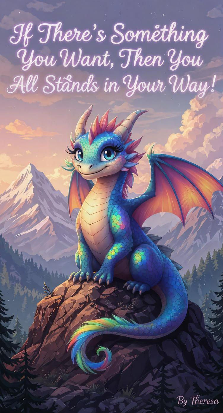 Rainbow Dragon on a Mountaintop With Inspirational Text