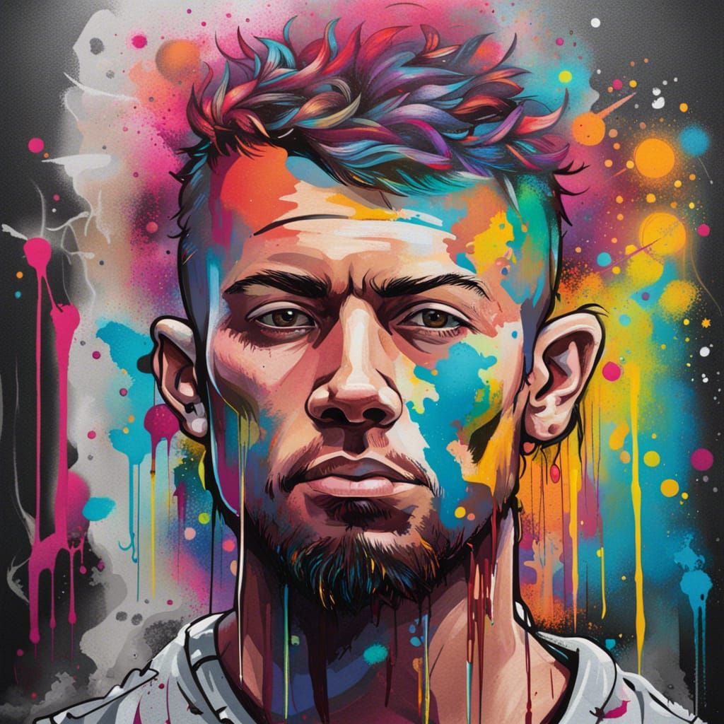 Bohemian Man Portrait in Graffiti Street Art Style