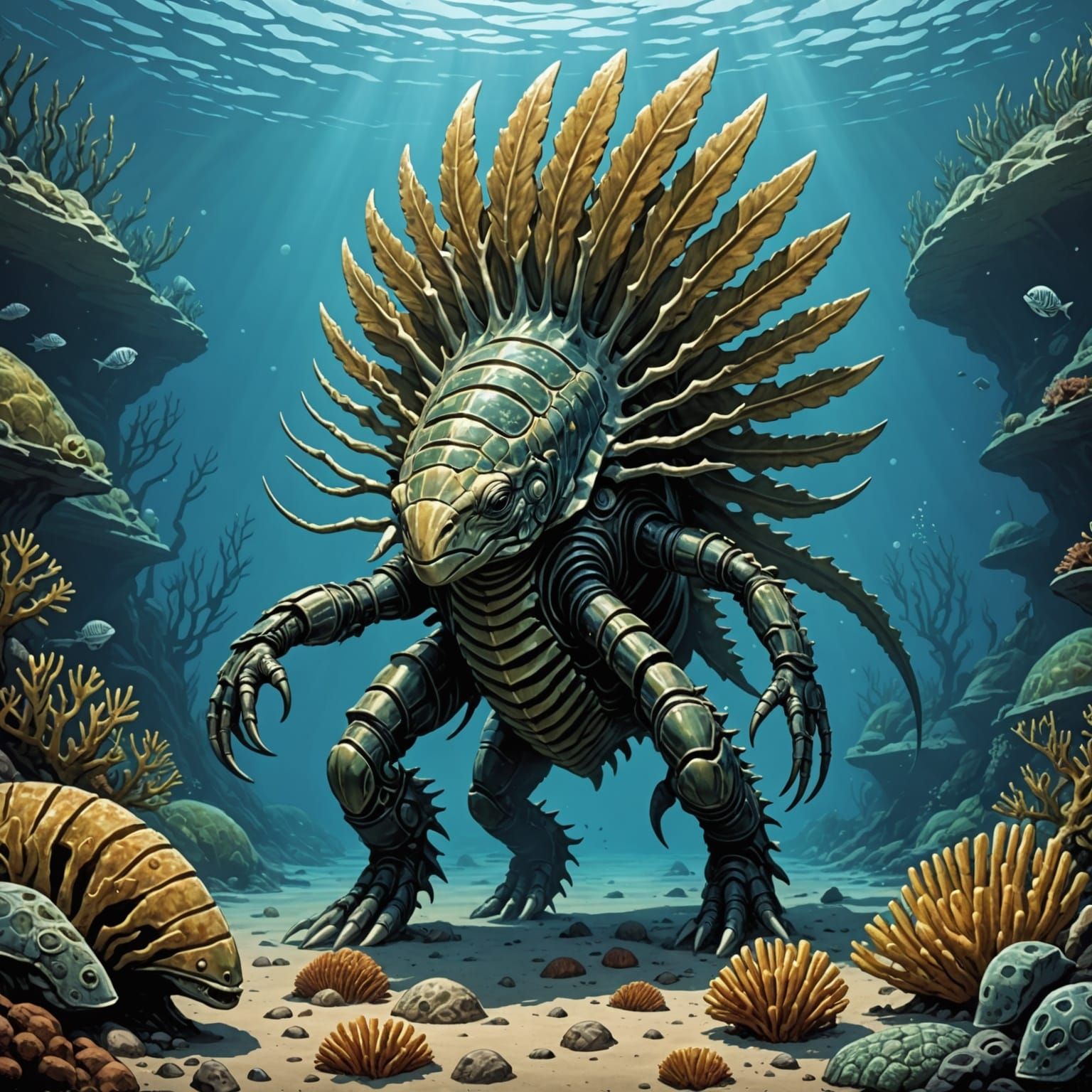 Hallucigenia and Trilobites in Pre-Cambrian Sea