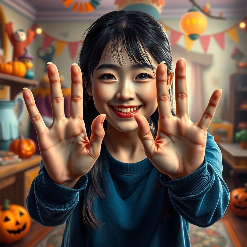 Girl Pretending to be a Ghost in Halloween Room