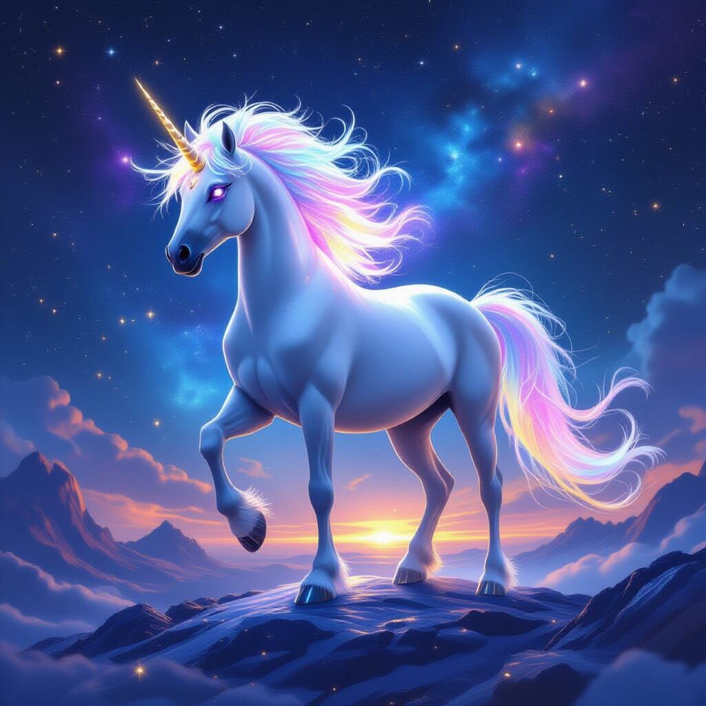 Majestic Pegasus on Crystalline Planet, Cosmic Stardust Mane