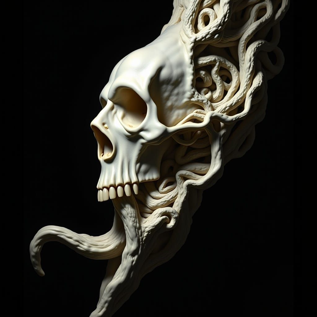 Macabre Ivory Figure in Chiaroscuro Lighting