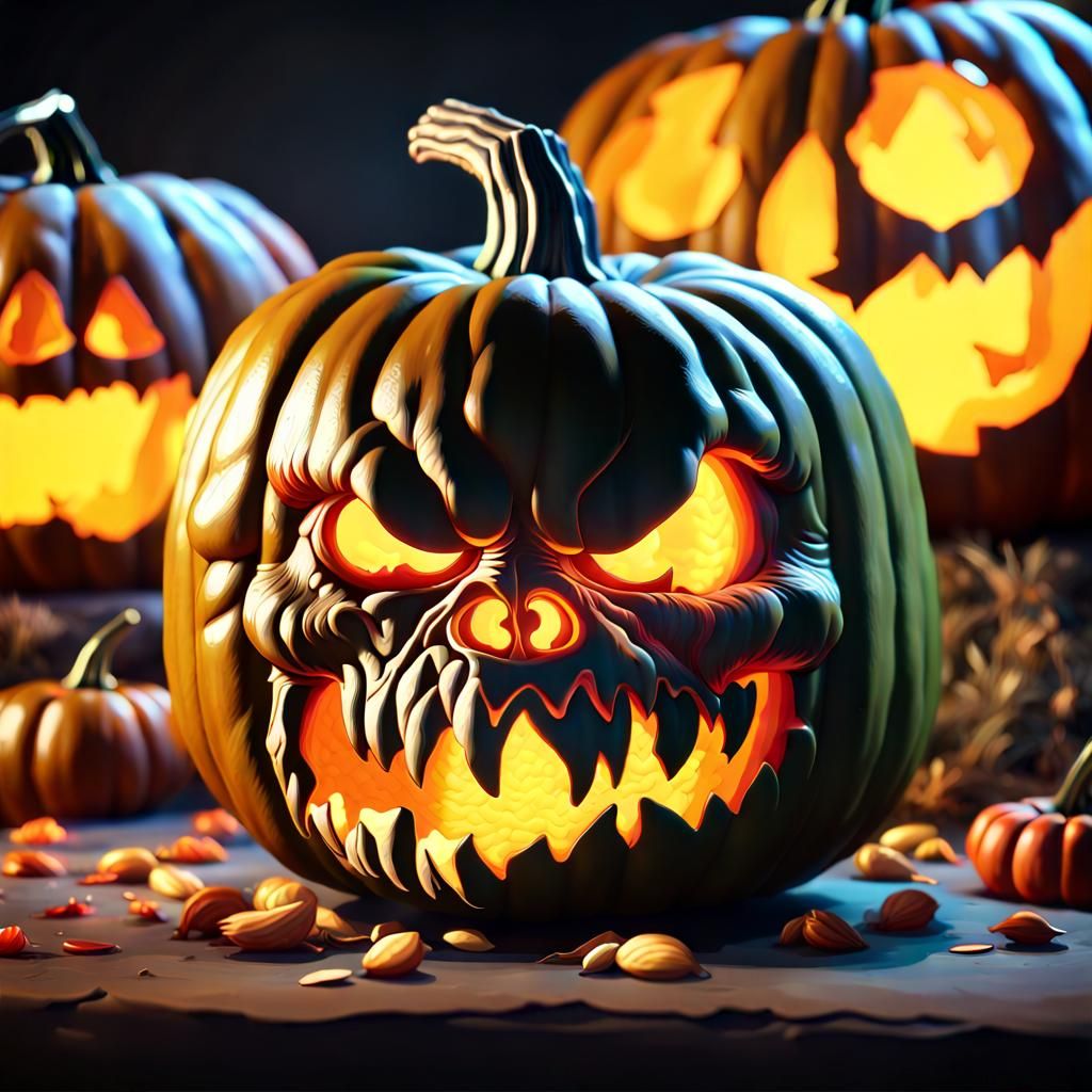 Frankenstein Pumpkin Carving in Dark Fantasy Style