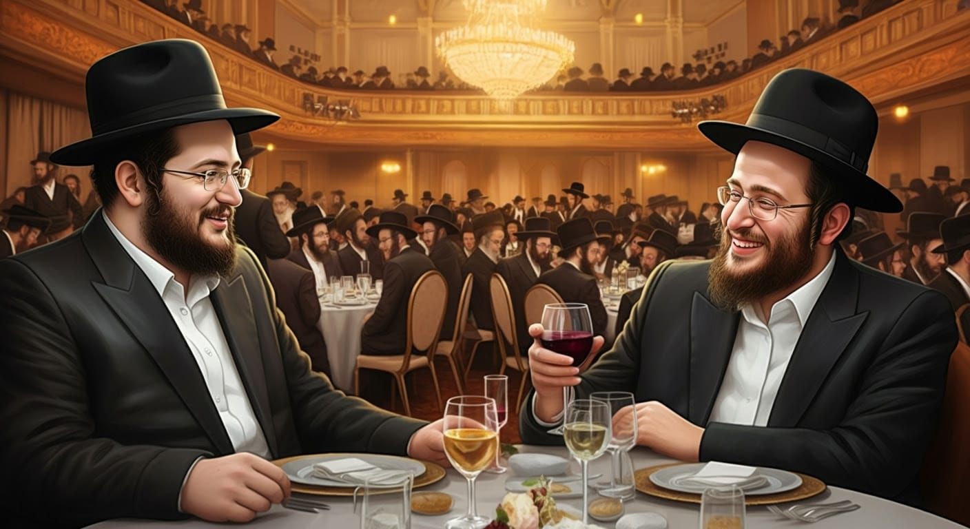 Warm Hasidic Gathering in Luxurious Ballroom