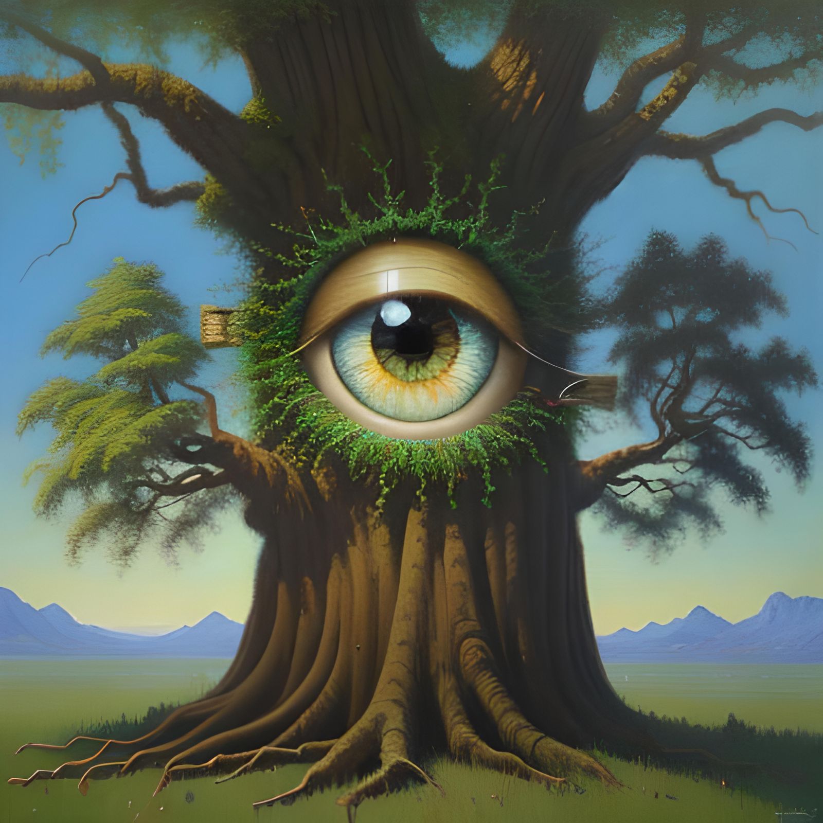 Whimsical Googly Eyed Tree in Oil Paint