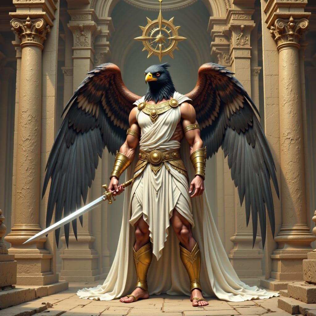 Falcon-Headed God Ra in His Palace