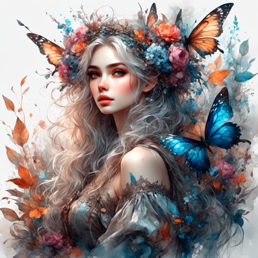 Fantasy Anime Fairy in Detailed Color Sketch