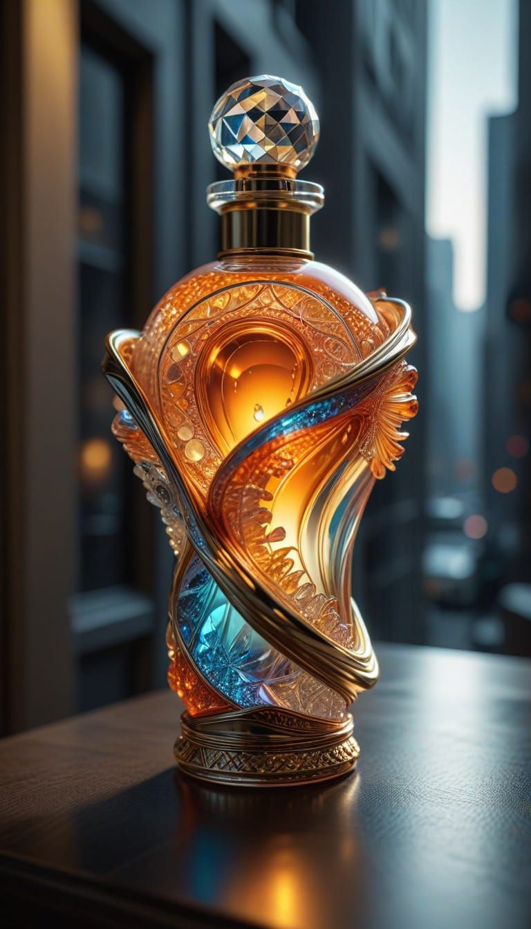 Iridescent Perfume Bottle of a Woman in Escher City