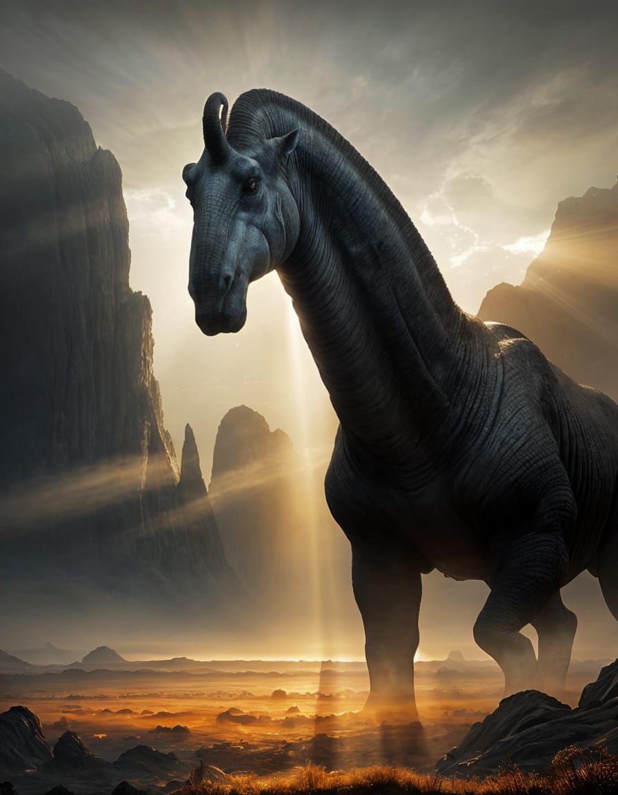 Epic Brontosaurus in Horror Landscape