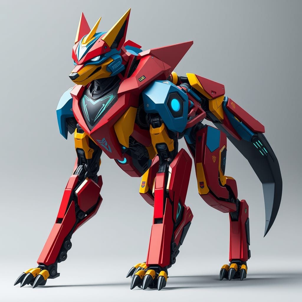 Cybernetic Wolf in Vibrant Colors, Inspired by Futuristic De...