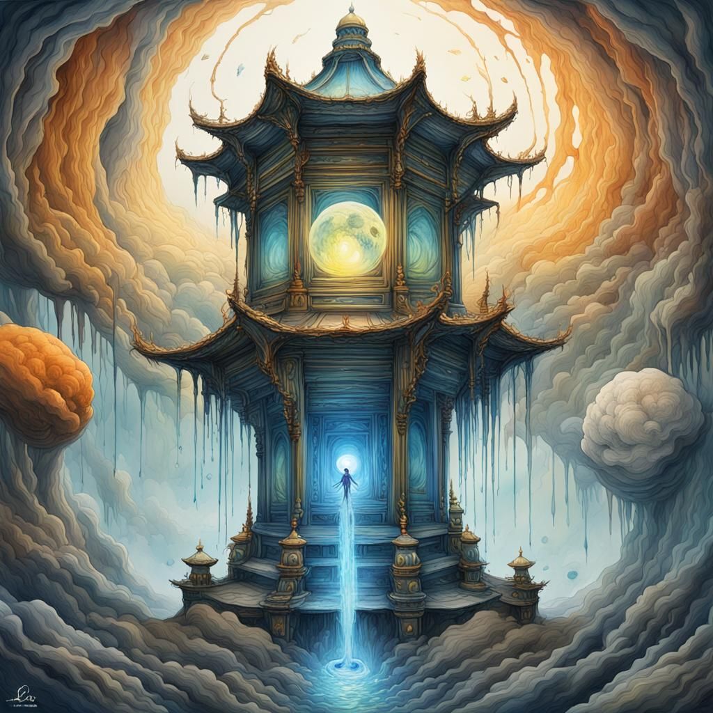 Futuristic Celestial Lantern of Wisdom: Watercolor Speedpain...