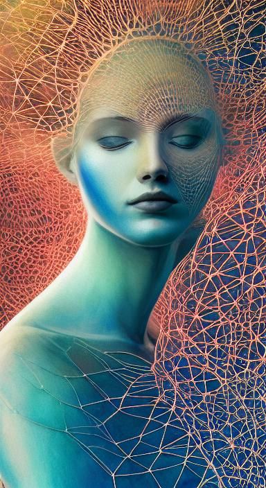 Water-Human Hybrid in Sacred Geometry, Watercolor Art