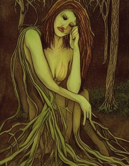 Dying Dryad Mother Earth in Expressionist Gothic Style