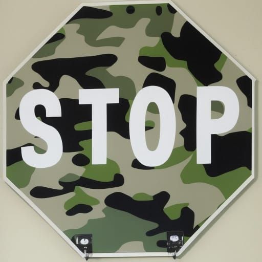 Camouflaged Stop Sign in Military Style