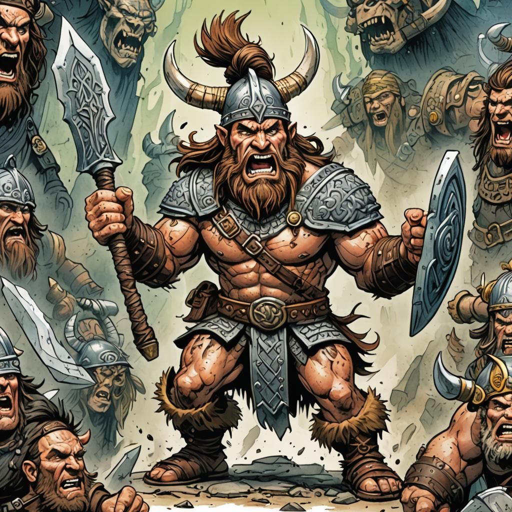 Funny Celtic Warrior Caricature in 3D Pen Watercolour