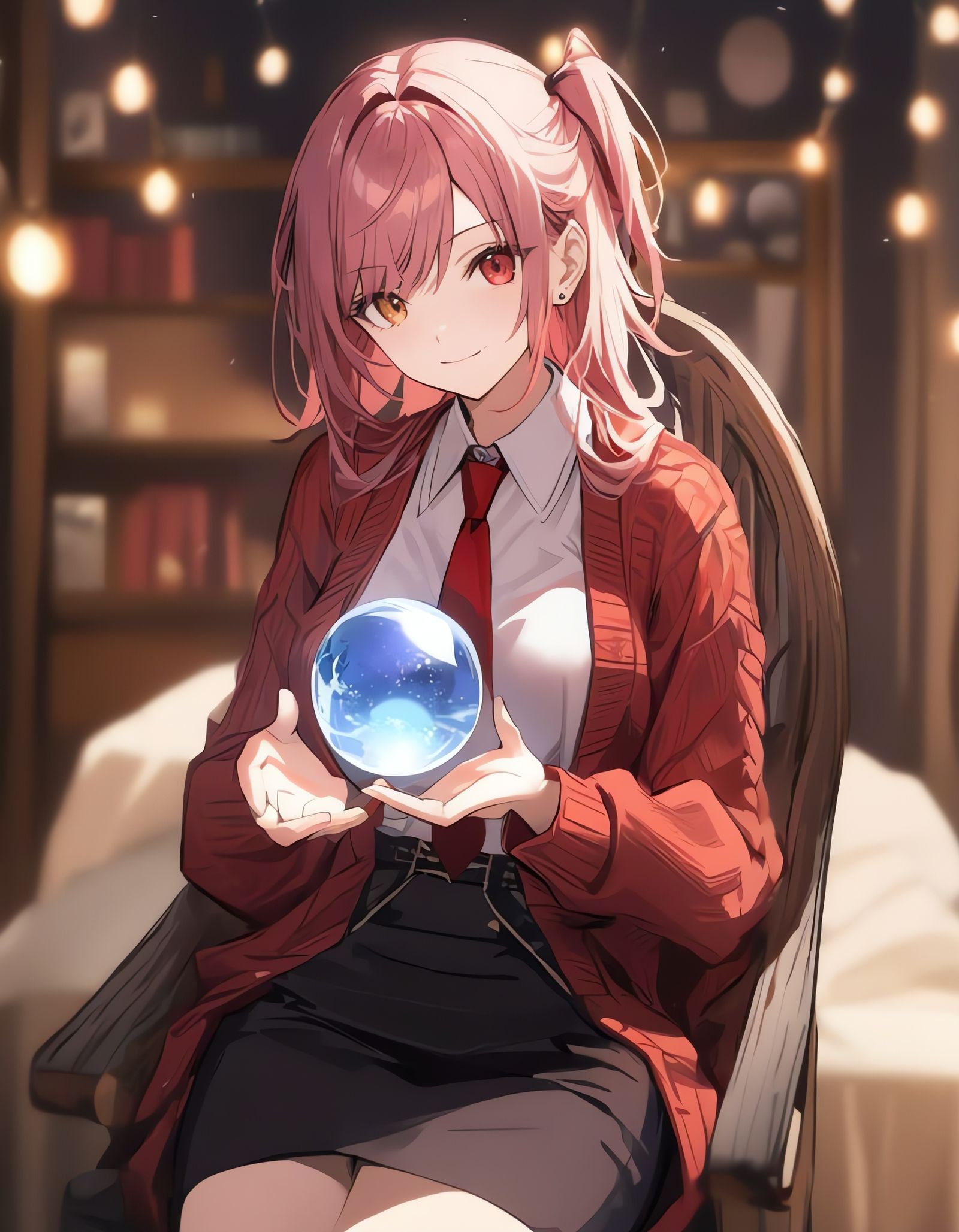 Mysterious Fortune Teller with Heterochromia and Stud Earrin...