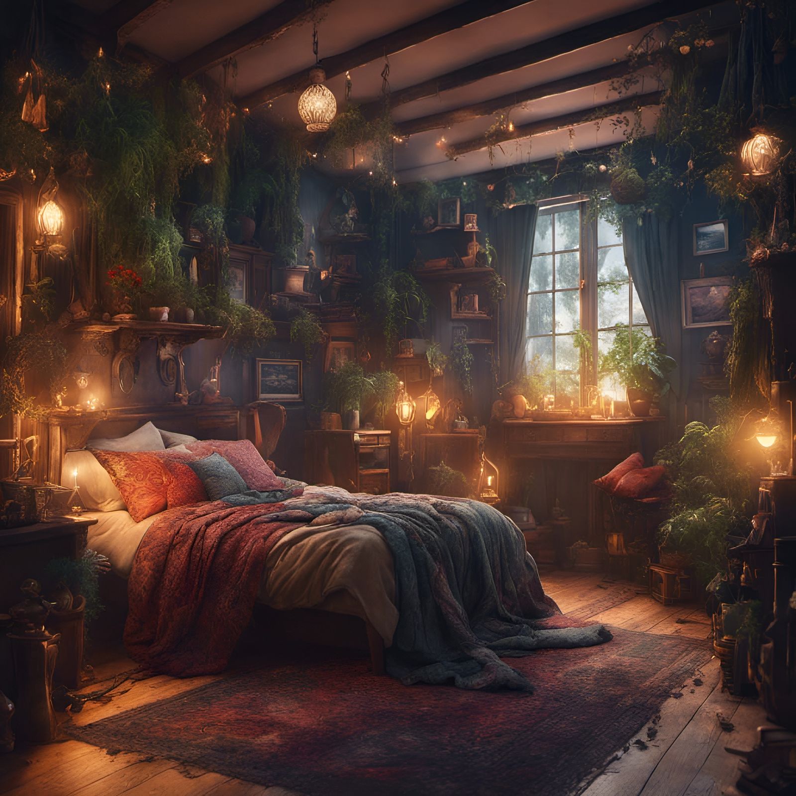 Idyllic Cottagecore Bedroom with Fairy Lights