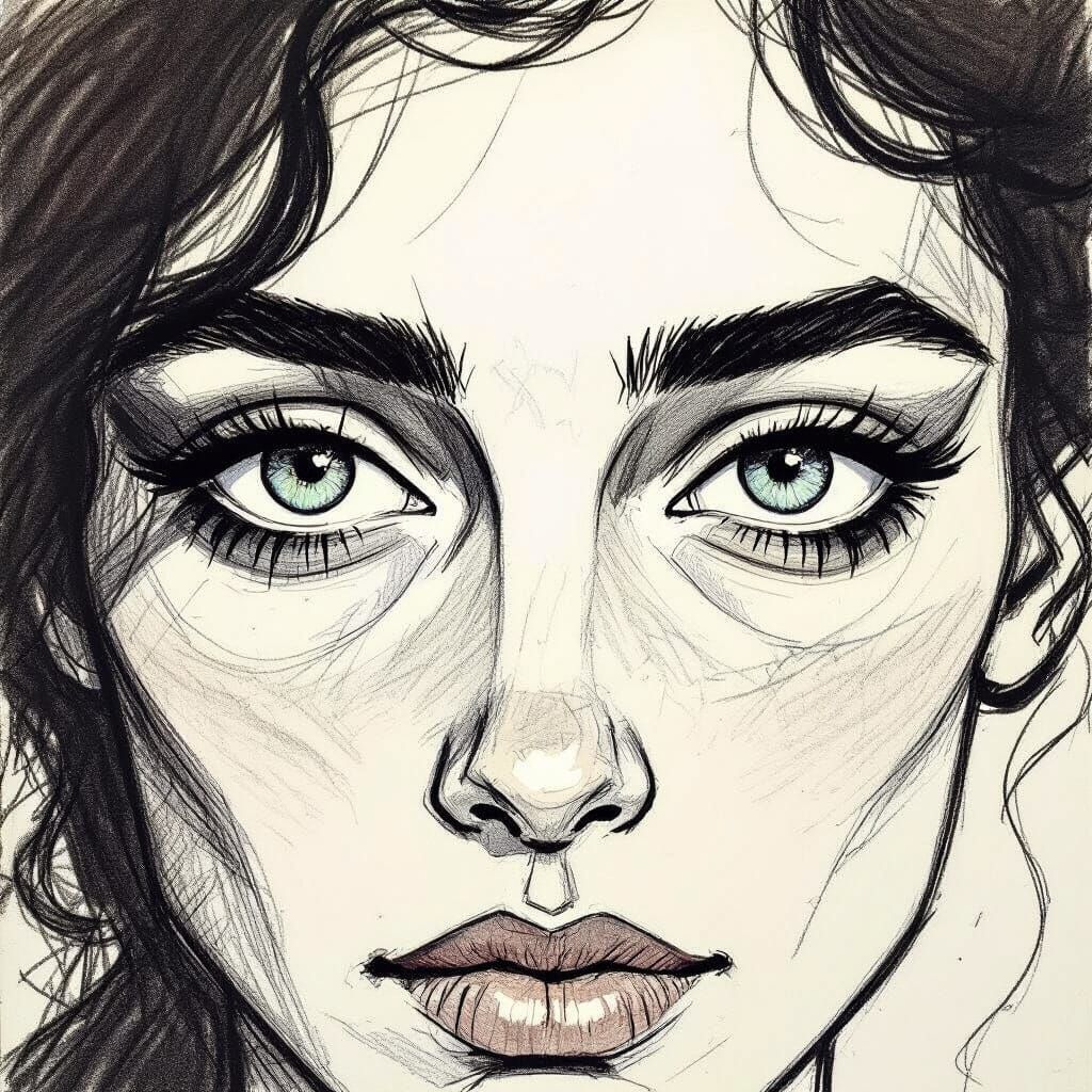 Charming Eyes Pencil Sketch with Loose, Expressive Lines