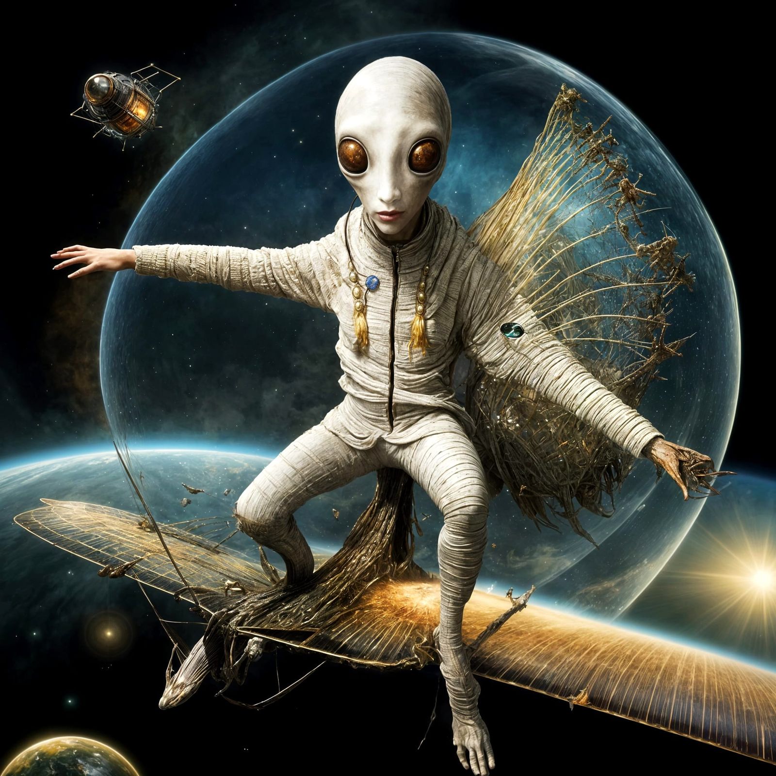 Surreal Alien People and Pets Flying in Dream