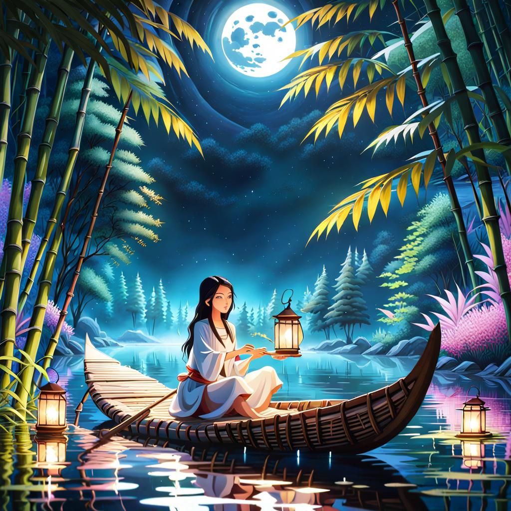 Guided by lanterns and the moonlight