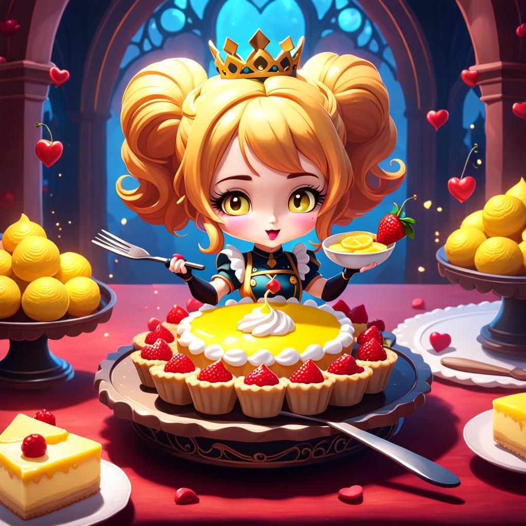 Chibi Queen of Yellow Hearts baking perfect Lemon Curd Tarts