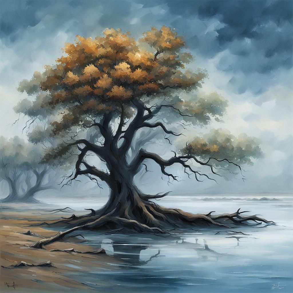 Misty River Mouth Landscape at Dawn