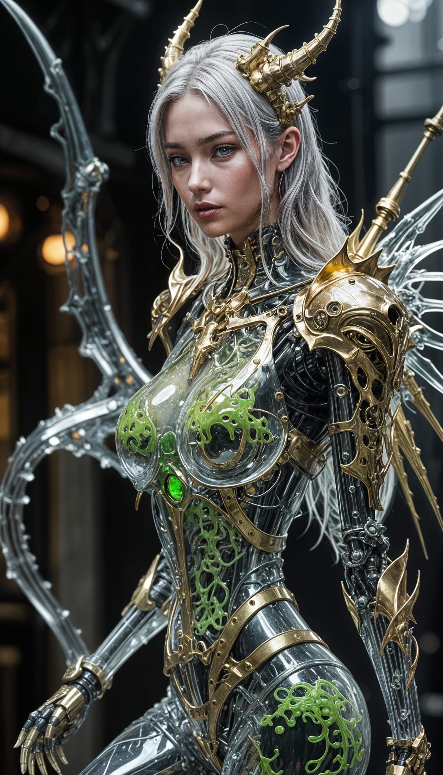 Chimera Girl with Slime Body and Robot Skeleton